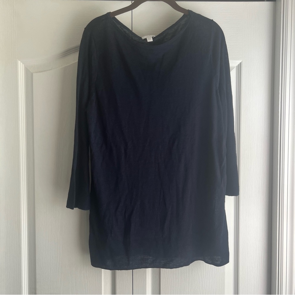 J Jill Women's Navy 3/4 Sleeve Linen Blend Tunic Size Medium